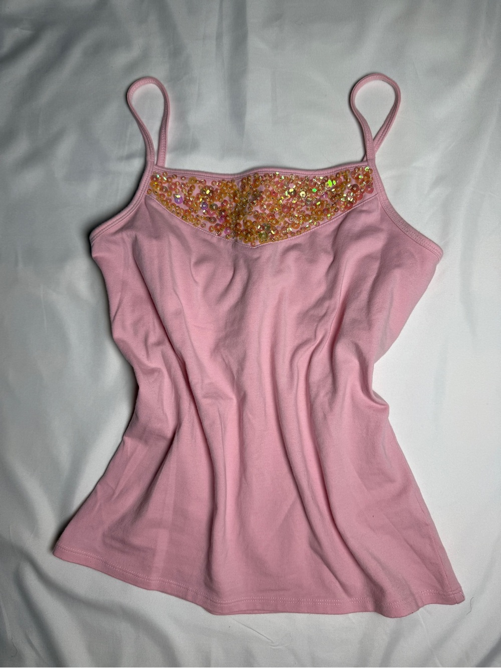 Pink Sequin Trim Camisole Tank Top